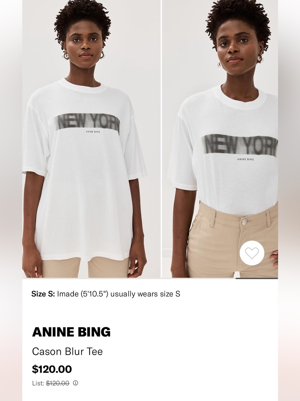 ANINE BING White Crewneck Carson Blur Tee with 'NEW YORK' - Picture 6 of 11